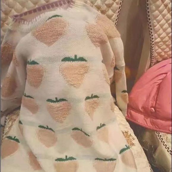 Peach sweater knit fuzzy stripe cream green loose - Picture 6 of 7